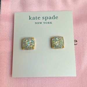 Kate Spade mini small square stud earring- opal glitter